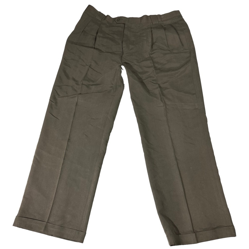 Bill Robin Son Olive Pleated Cuffed Hem Suit Dress Pants Sz 44x32 NWT Straight